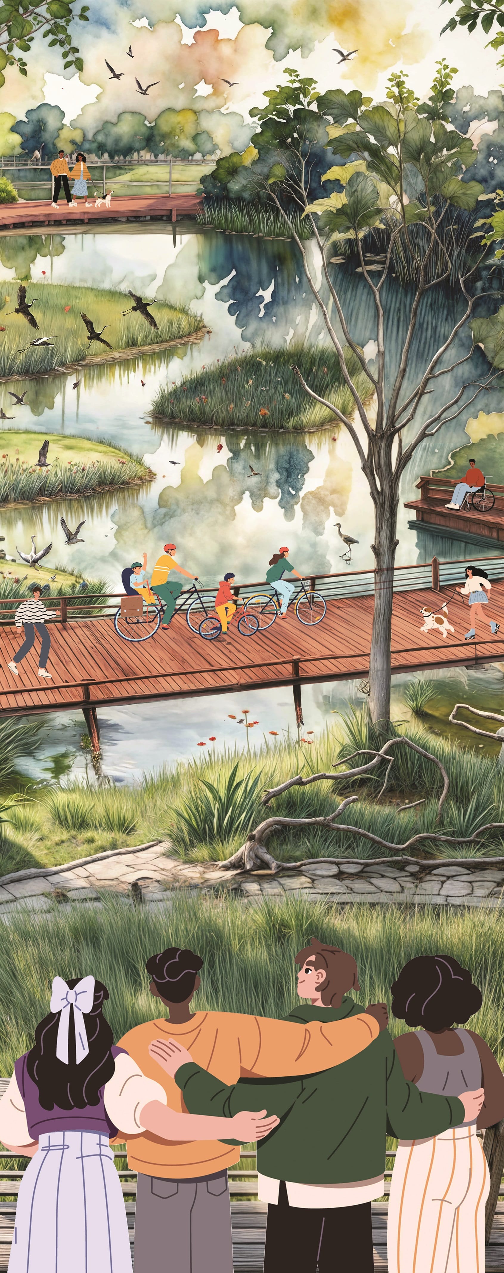 Rendering of cycling boardwalk over a wetland